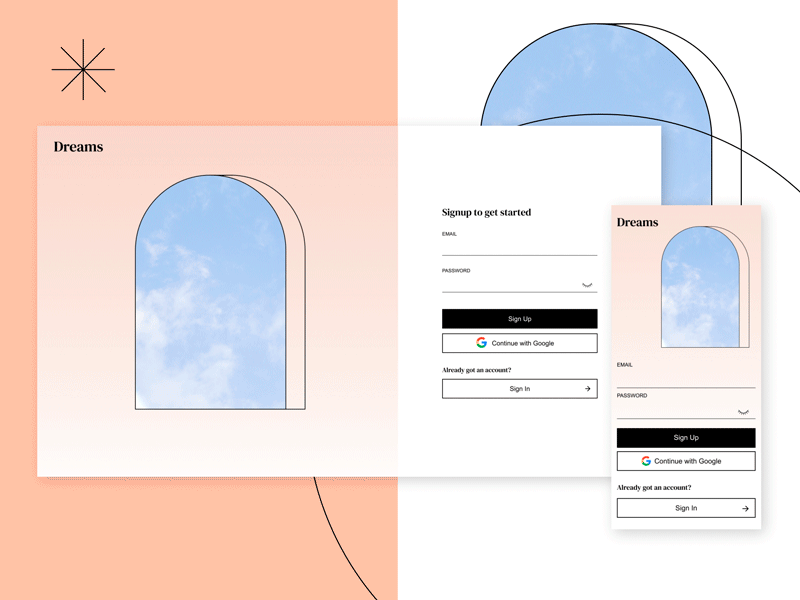 Daily UI #001 Sign Up account daily 100 challenge daily ui dailyui dailyui001 dailyuichallenge dreams login motion design register sign up signin signup signup page ui ux welcome window