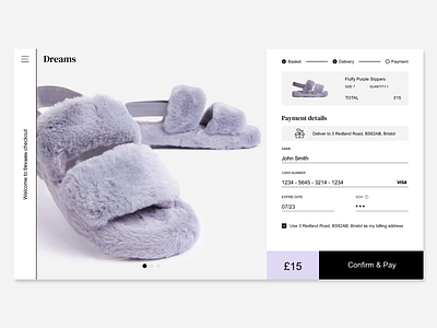 Daily UI #002 Checkout checkout credit card daily 100 challenge daily ui dailyui dailyui 002 dailyuichallenge dreams ecommerce pay payment form shop slippers ui ux