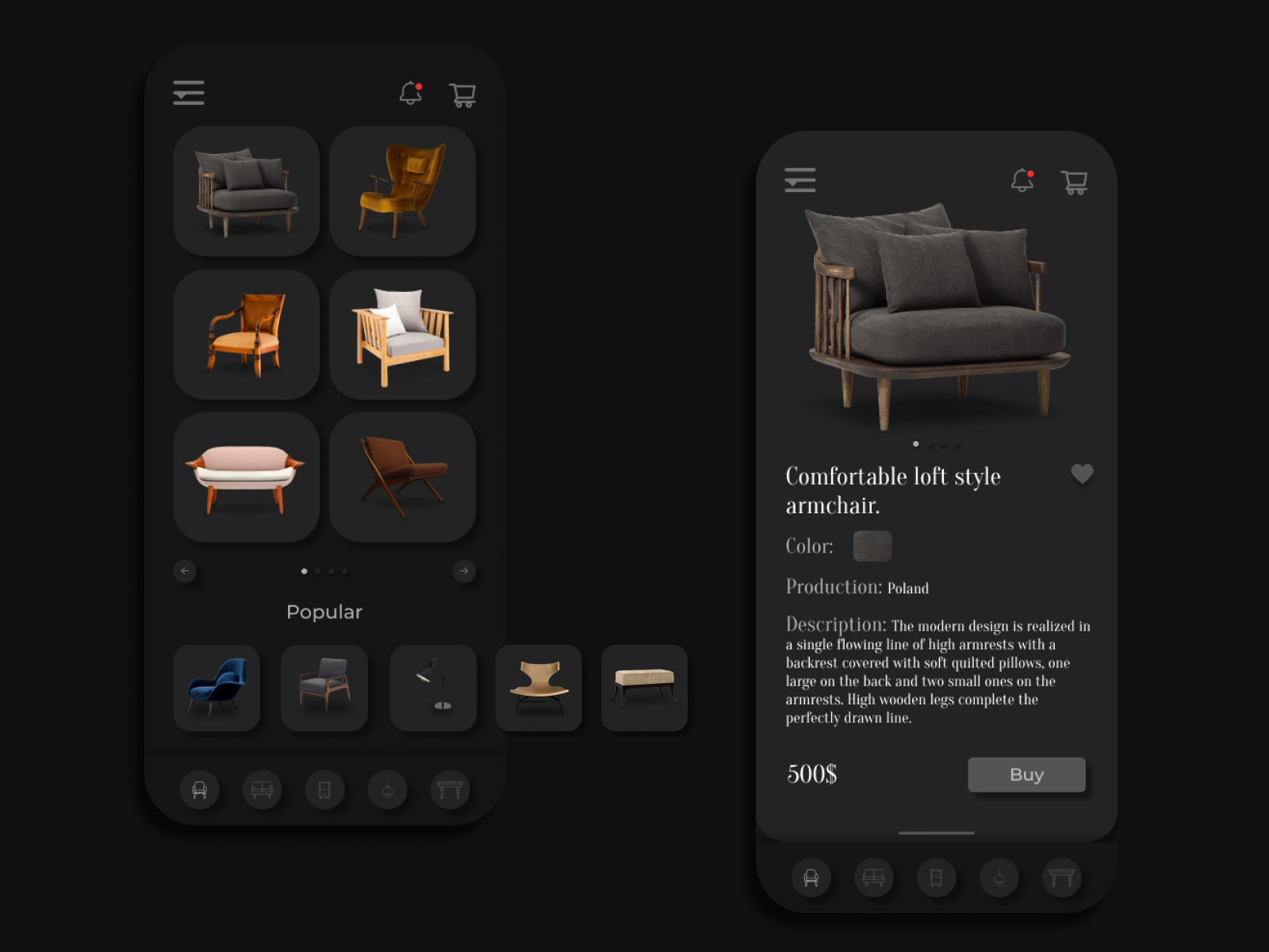 Application for the sale of exclusive custommade furniture by