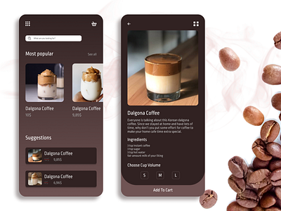 Dalgona Coffee app coffee coffee cup coffeeshop design logo main page mobile app mobile design ui