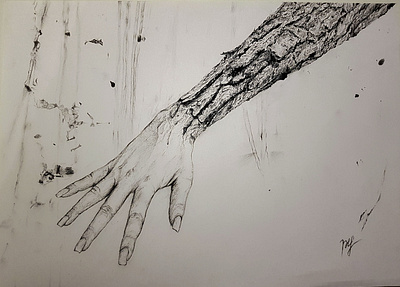 Bark Hand art artwork charcoal drawing hand painting pencil tree bark