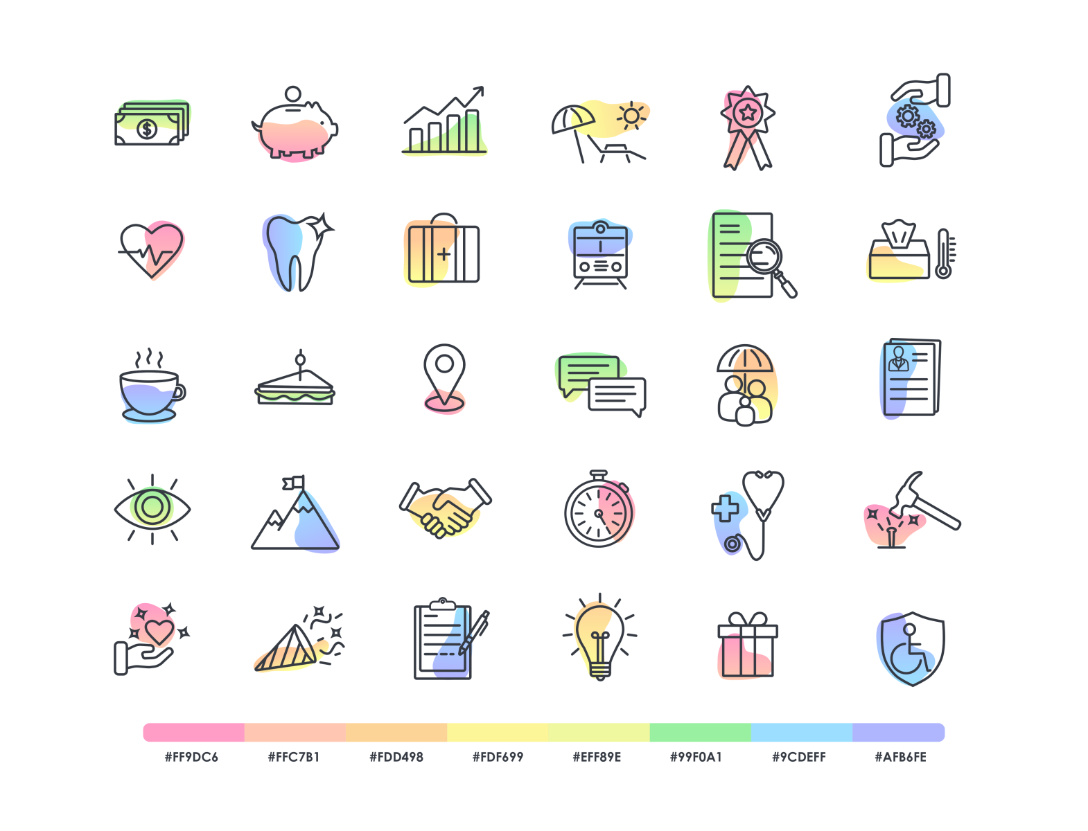Benefits/HR/business icon set benefits business color icons gradient gradient icon icon icon set outline rainbow