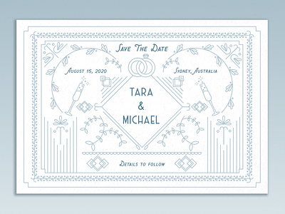 Save the date card blue card floral geometric greeting card illustration invitation line art marriage print design save the date vintage wedding wedding invitation wedding invite white