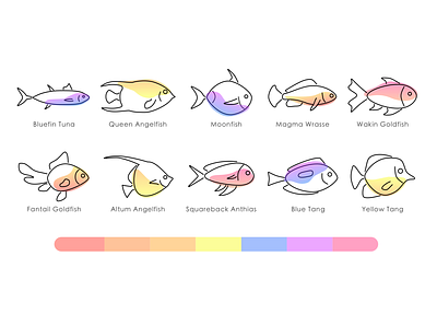 Fish icon set animal aquarium color icon fish fishes gradient icon icon set marine marine life ocean outline underwater water