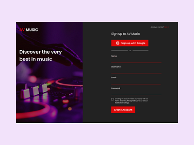 Music Sign-up Page daily 100 challenge daily ui dailyui design figma figmadesign music