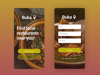 Sign Up form for restaurant app