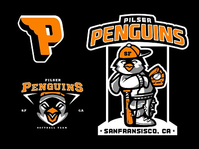 Pilser Penguins Softball Team branding cloth logo mascot logo merch design penguins softball sport sport branding vector