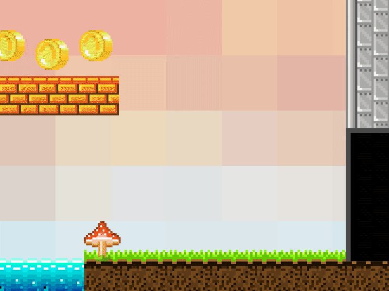 Flying robots, old-school Mario style 8-bit pixel game art robot gif mushroom