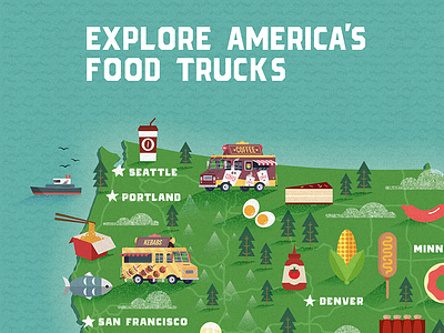 Explore America's Food Trucks flat food trucks illustration interactive map small business textures