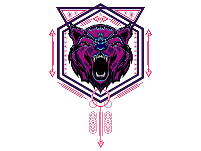 Purple Bear Head Illustration animal bear cloth colors custom frame geometry head line logo mascot merchandise poster power scared shop strength strong t shirt design wild