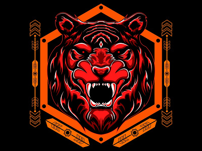 Tiger Head Illustration animal cloth colors custom frame geometry head line logo mascot merchandise poster power scared shop strength strong t shirt design tiger wild