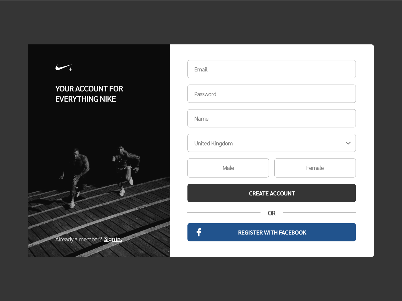 Daily UI Challenge / Nike Sign Up Page Park on Dribbble