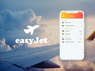 #7 Daily UI Challenge / Easy Jet Settings Page app app ui design appui daily 007 dailyuichallenge easyjet flight app flight booking app settings settings page ux