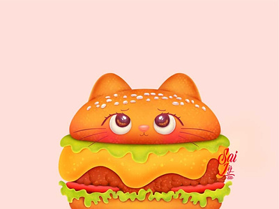 Kawaii cat burger / Hamburguesa gatuna kawaii adorable animal art arte artwork brand cat color concept creative cute art digital digitalart food fun kawaii art simple symbol vintage visual design
