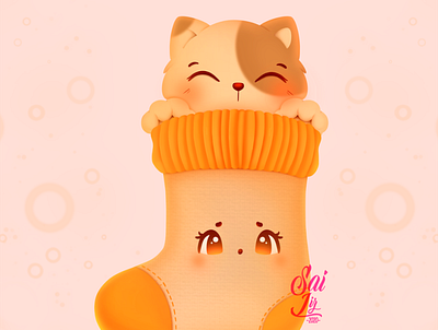 Cat sock, fluffy and warm adorable adorable lovely animal arte artwork concept creative cute art digitalart kawaii