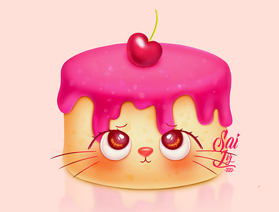 Vanilla cake with cherry filling adorable adorable lovely animal art artwork concept creative cute art digitalart kawaii