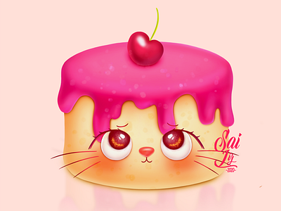 Vanilla cake with cherry filling adorable adorable lovely animal art artwork concept creative cute art digitalart kawaii