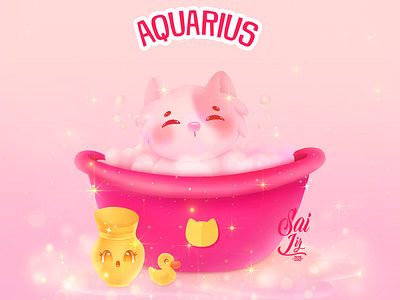 Aquariums kawaii cat - Zodiac sign (Cat bath). adorable adorable lovely animal art artwork concept creative cute art digitalart kawaii