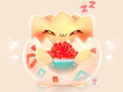 Flower Pot kawaii in the style of Pokemon Togepi