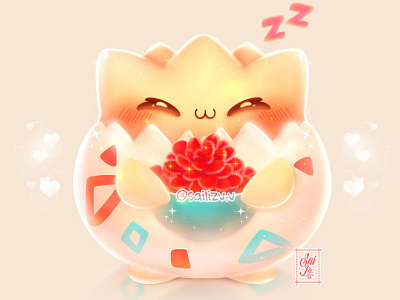 Flower Pot kawaii in the style of Pokemon Togepi adorable adorable lovely artwork concept creative cute art design digitalart illustration