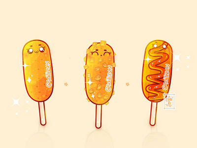 Korean Desserts: Corn Dog✨ adorable adorable lovely artwork concept creative cute cute art design digitalart foood illustration kawaii magic