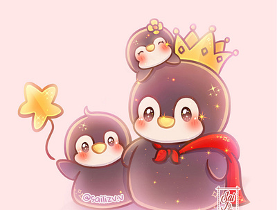 Family pinguis by sailizv.v adorable adorable lovely animal art artwork chibi concept creative cute cute art design digitalart illustration ilustration kawaii magic