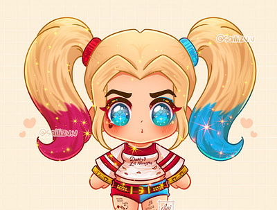 Harley Quinn - Fanart Chibi by sailizv.v adorable adorable lovely art artwork chibi concept creative cute art design digitalart illustration movie