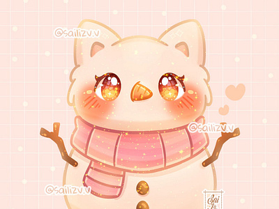Cat Snowman by sailizv.v adorable adorable lovely artwork chibi concept creative cute art design digitalart illustration