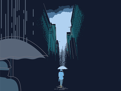 Man in the rain bokeh cities city city illustration cloud cloudy illustraion man mood psychedelic rain surreal surrealism umbrella vector