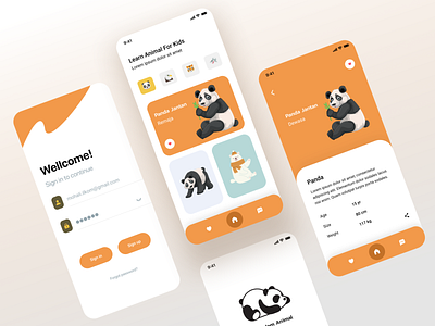 Apps learn animal for kids animal animal illustration app branding clean color flat icon illustration learning app mobile app mobile ui mockup panda product design typogaphy typography uiux vector