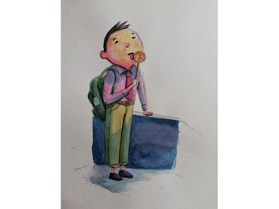 Watercolor Illustration: Little Boy with Lollipop characterdesign children book illustration childrens illustration cute hand drawn illustration kids sndpbdl watercolor