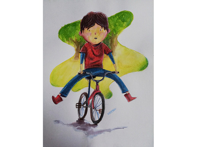 Watercolor Illustration: Little Cyclist characterdesign children book illustration childrens illustration color pencils illustration mixed media sndpbdl watercolor