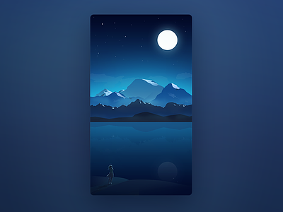 Night blue girl illustration moon mountain night river