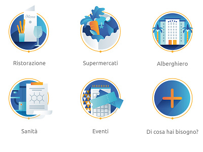 Vendia app blue and yellow consumer event flat gradient health hotel hotel booking icondesign icons identity illustration market restaurant