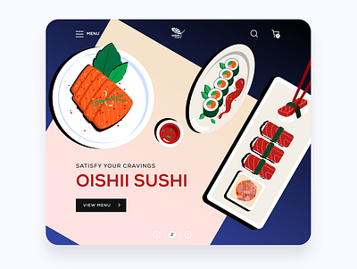 Oishii Sushi banner ecommerce food illustration japan japanese landing landing page layout design restaurant sushi sushi logo sushi roll ui ux vector website