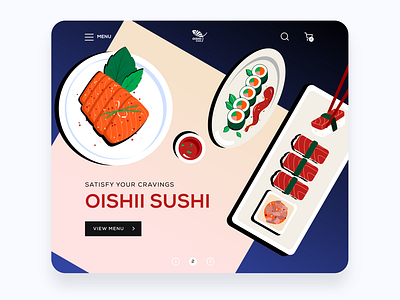 Oishii Sushi banner ecommerce food illustration japan japanese landing landing page layout design restaurant sushi sushi logo sushi roll ui ux vector website