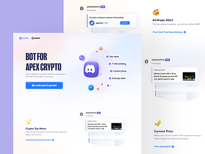 "Call the bot for Apex Crypto" guide page landing page ui