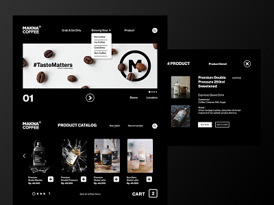 Makna Coffe Dashboard e-Store black branding coffeeshop design flat minimal mobile typography ui uidesign ux web website design