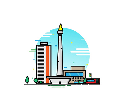 Monas (Monumen Nasional) design flat icon illustration vector
