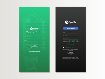 Redesign Log in & Sign Up Page Spotify Mobile Apps app design flat ios minimal mobile type ui ux website