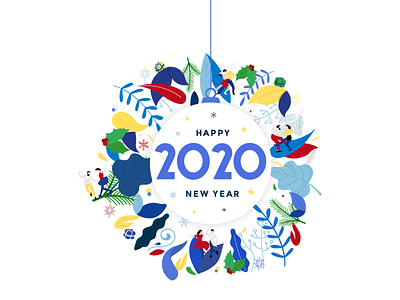 Happy New Year ! 2020 bleu card danse happy new year holiday illustration kangourouge leaf nature people wish