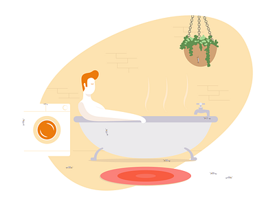 Relax bathing bathroom digital illustration man plante relax shower tech way washing machine worm