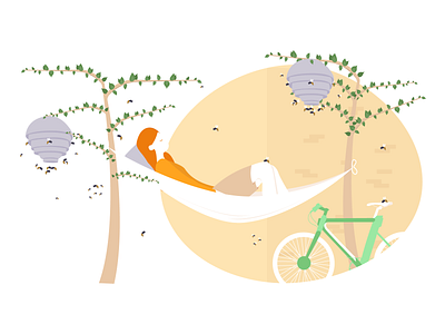 I believe I can fly ! bees bike chilli girl character hammock illustration nest relax sleep tech way trees