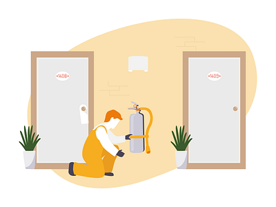 #6 Work work work work work.. design digital door extinguisher fire hotel illustration illustrator light orange people plants security sketch tech way wall