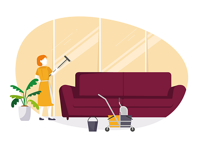 #9 Work work work work work.. bucket cleaning couch design digital girl housework illustration illustrator maid orange plants sketch tech way tools wash windows
