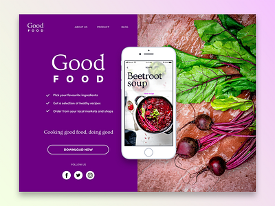 Daily UI 003 - Landing page daily 003 daily 100 daily challange daily ui dailyui desktop food app homepage interface design landing page mobile mobile app product shot