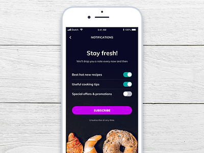 Daily UI 026 - Subscribe 026 app daily 100 challenge dailyui food app ios mobile mobile app sketch subscribe ui ui challenge ui interface