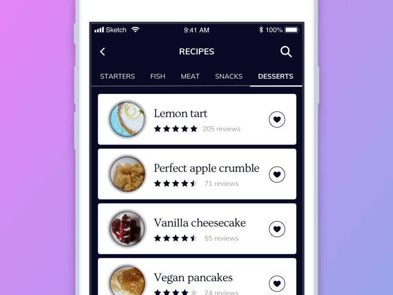 Daily UI 044 - Favourites 044 animation app daily 100 challenge dailyui favourites food app ios mobile mobile app principle sketch ui ui challenge ui interface