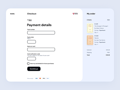 Checkout process, payment details page. cart checkout form forms minimal ui user experience ux