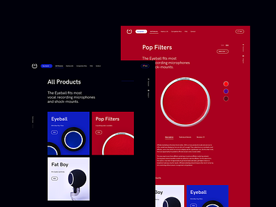 Eyeball Redesign - Products add to cart boxes dark design ecommerce featured menu minimalistic music product products red redesign store ui ux webdesign website